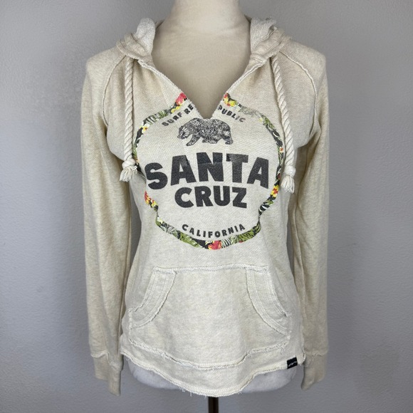 Santa Cruz California Surf Republic Hoodie Womens Pullover Cozy Rope Drawstring - Picture 1 of 7